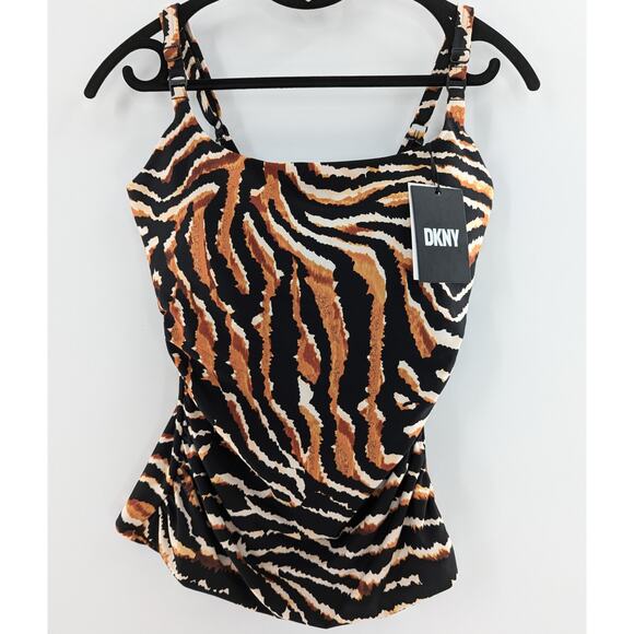 DKNY Black and Orange Tankini Swim Top - Picture 2 of 11